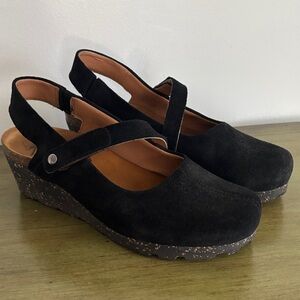 OTBT Black Suede Wedge Slingbacks